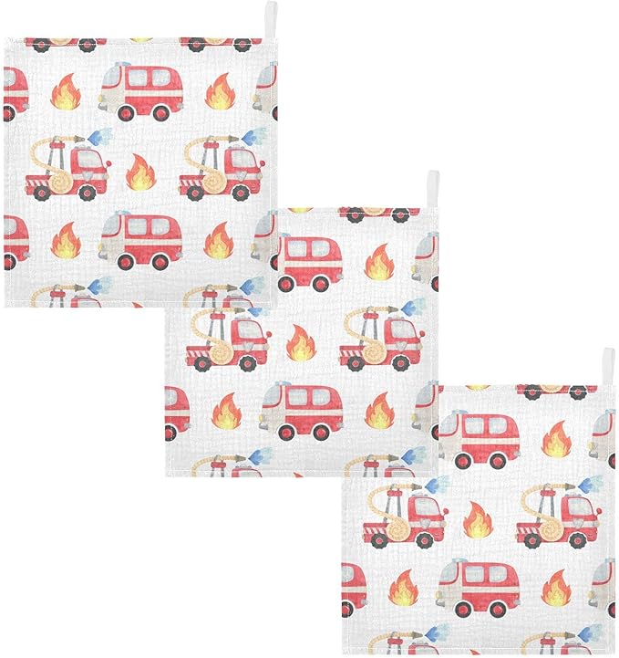 vvfelixl Fire Department Funny Cars Baby Burp Cloths, Baby Muslin Washcloths for Boys Girls, Cotton Baby Face Towel for Newborn Infants Soft and Absorbent 11.8 X 11.8 in, 5 Pack