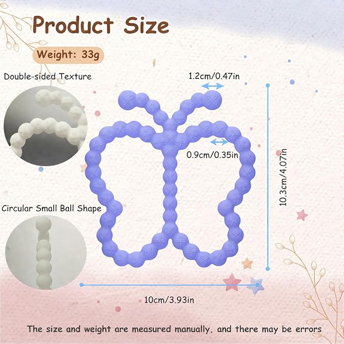 2 Pcs Baby Teething Toys Silicone Butterfly Teething Rings Over 3 Months - Baby Essentials Sensory Chew Toys -Baby Teether for Teething Relief -BPA Free Infant Toys Baby Shower Gifts (2, White,Purple)