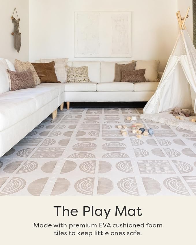 House of Noa Play Mat – 4x6 Pebble Ada – Set of 6 Tiles – Cushioned EVA Foam Play Mat for Floor, Soft Interlocking Mats for Hard Floors
