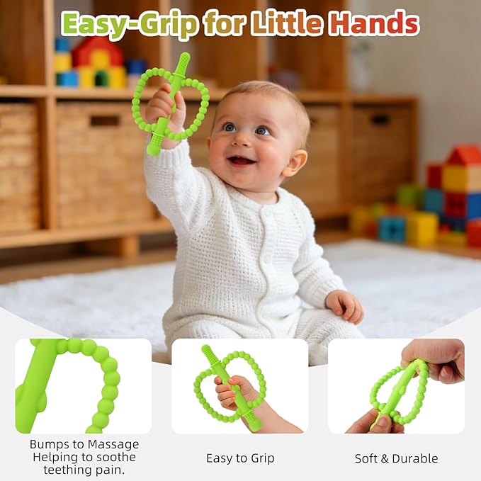 Fu Store Hollow Teether Tube 2 Pack Apple Shape Chew Straw Sensory Toy for Infant Toddlers Silicone Tubes Teething Toys for Babies 0-6 0-12 0-36 Months Gifts Teething Relief Soothing Gums (Red Green)