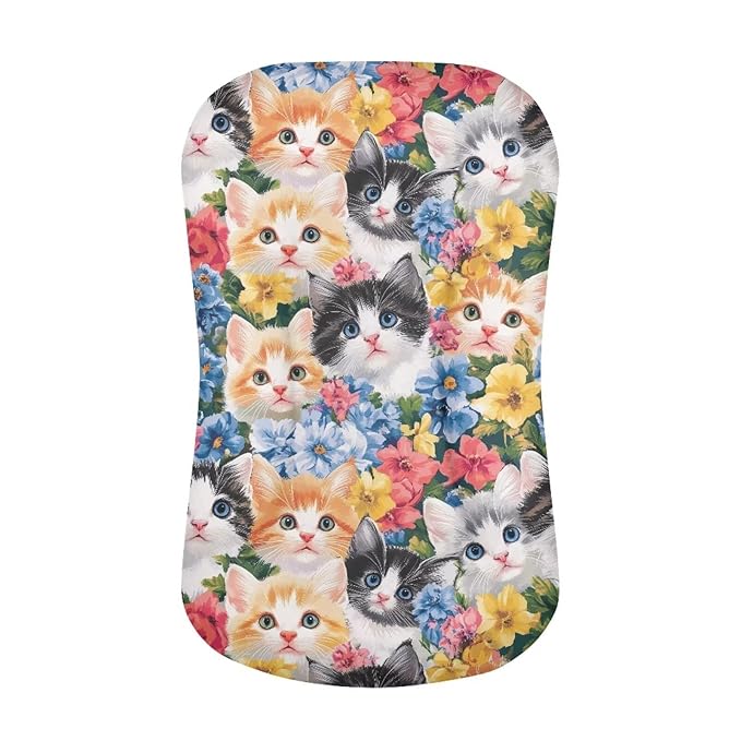 Cute Cats Snuggle Me Lounger Cover for Baby Boys and Girls,Kitten Floral Lounger Pillow Covers, Newborn Infant Nest Slipcover 31.5'' x 21.3''