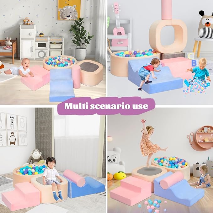 MIND&ACTION 6-Piece Toddler Climbing Toys Indoor, Climbing Toys for 1 Year Old, Soft Play Set Baby Foam Blocks for Toddler 1-3 (Ball Not Included)