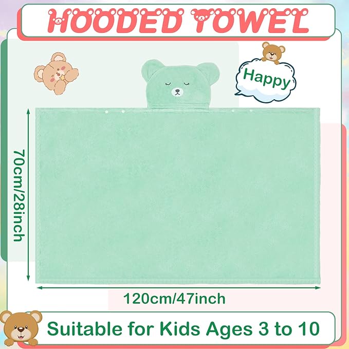 Xtinmee Toddler Bath Towels Hooded for Kid 0-5 Year 28 x 47 Inch Absorbent Baby Hooded Towel with Bear Ears Large Boys Girls Infant Towels Bathrobe Shower Blanket(Vivid Color,4 Pcs)