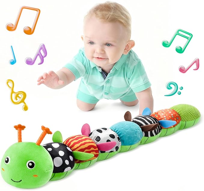 LIGHTDESIRE Baby Toys 6-12 Months Musical Caterpillar,Stuffed Animals Infant Toys 0-6 Months Sensory Toy with Ruler Design,Crinkle&Ring Bell,Baby Teething Toys Tummy Time Gifts Easter Basket Stuffer