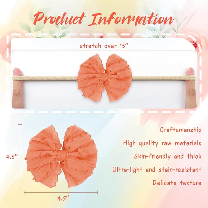 YanJie Hairband, 6pcs-Candy Color Soft Stretchy Nylon Headbands for Baby Girls, Handmade Lace Baby Girl Bows Accessories for Infants Toddlers Child, Pink Purple Yellow Green