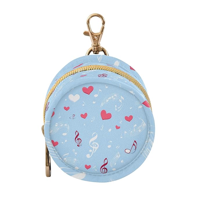 Pacifier Holder with Clip Pacifier Case for Diaper Bag Round Baby Pacifier Pouch Box Bag Portable Sky Blue Music Note and Hearts