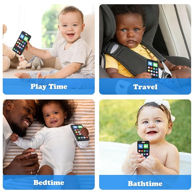 Baby Teether Toy Play Phone and TV Remote Control Shape Teething Toys for Babies 3-24 Months, Chew Toys for Infants Teething Relief, Freezer BPA Free