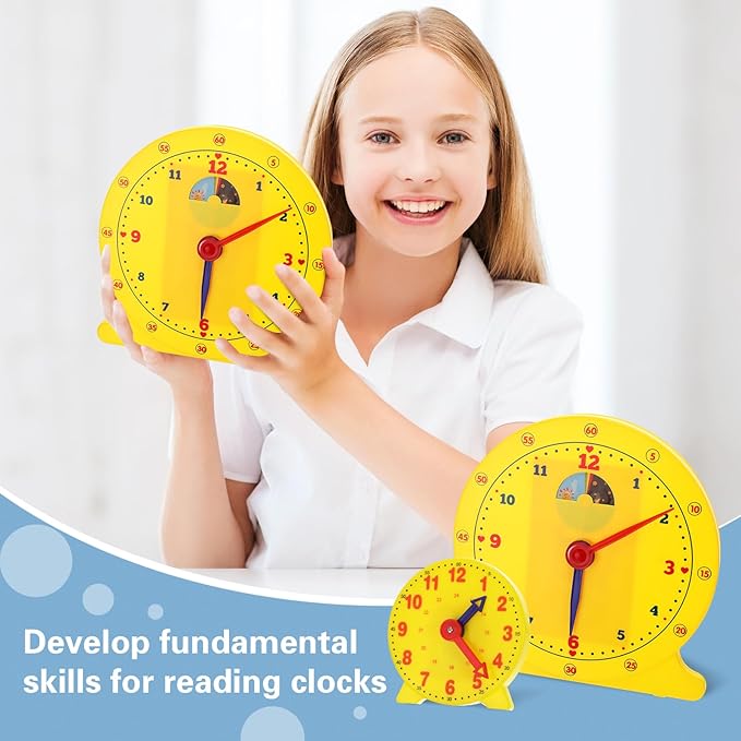 Lenwen 26 Pcs Classroom Clock Kit 24 Hours Learn to Tell Time Teaching Clock Toy for Kids Teaching Time Resources for Kids Learning Teacher Classroom Supplies (Yellow)