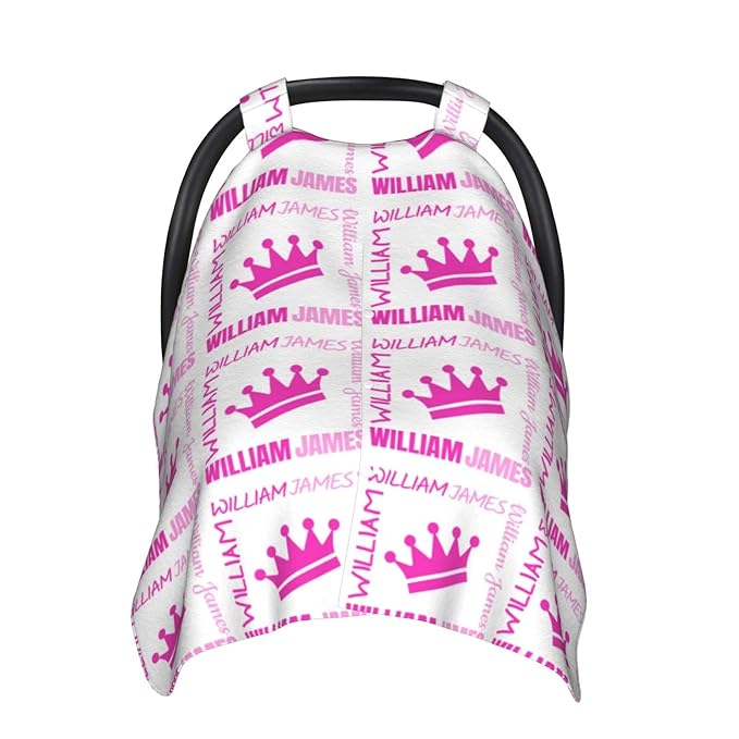 Personalized Girl Crown Baby Car Seats Canopy for Babies with Name, Custom Monogram Car Seat Covers for Girls, Opening Minky Nursing Breastfeeding Cover Infant Carseat Canopies for Newborn
