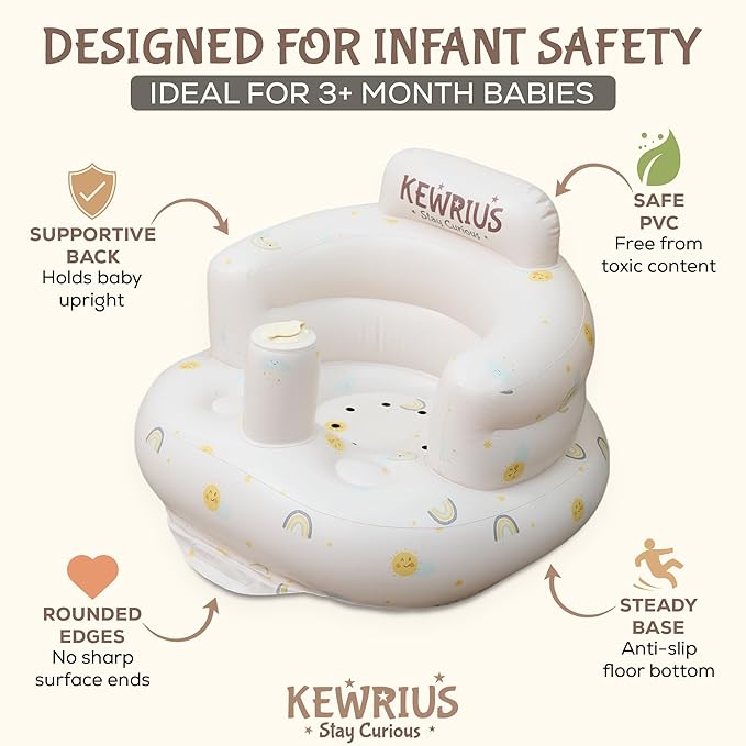 Inflatable Baby Seat Floor Seats for Babies 3 Months and Up for Infants, Blow Up Chair Inflatable Baby Chair, Infant Chair with Built in Air Pump (Inflatable Seat Sky Chair)
