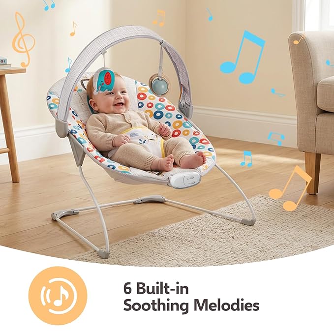 Baby Bouncer, Baby Bouncers for Infants, Portable Baby Bouncer Seat for Newborns with Music Soft Seat Cushion, Adjustable Infant Bouncer for Babies 0-6 Months 6-20 lbs Unisex