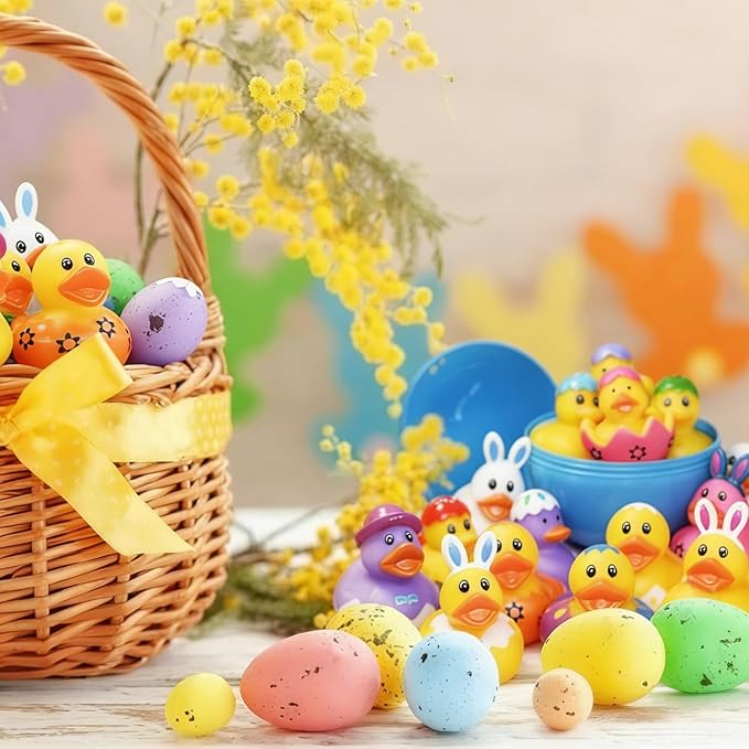 72PCS Easter Rubber Ducks Bulk Rubber Ducks for Jeeps Easter Bunny Ducks Basket Stuffers Easter Bulk for Kids Baby Bath Toys Easter Party Favor