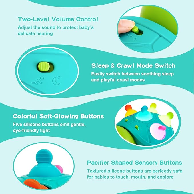 Baby Crawling Turtle Toy 6 9 12 18 Months, Infant Tummy Time Sensory Musical Teething Toys, Toddler Walking Learning Motor Skill Development for 1 2 3 Year Old Boy Girl Birthday Gift