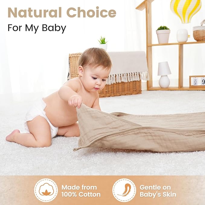 Hooded Baby Towels for Newborn, 2 Pack 36x36Inch Muslin Cotton Baby Bath Towel and 2 Pack 12x12Inch Washcloth Set with Hood for Babies, Toddler and Kids, Essentials Must Haves(Green and Deer)