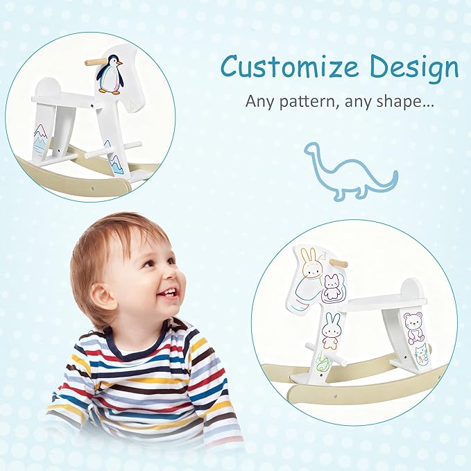 Qaba Wooden Rocking Horse Toddler Baby Ride-on Toys for Kids 1-3 Years with Classic Design & Solid Workmanship, White