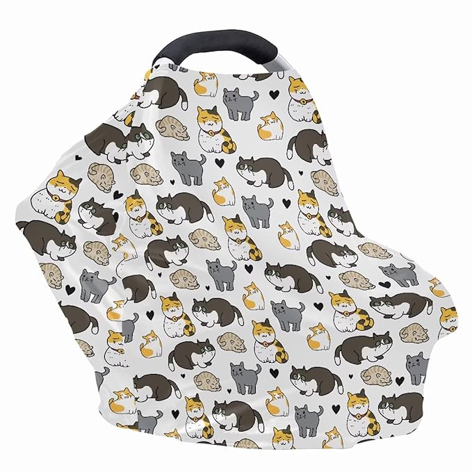 GIFTPUZZ Cute Cats Nursing Cover for Breastfeeding Car Seat Covers for Babies Blocks Sunlight Ultra-Soft Car Seat Canopy Breathable Multipurpose Design Light Blanket Stroller Cover