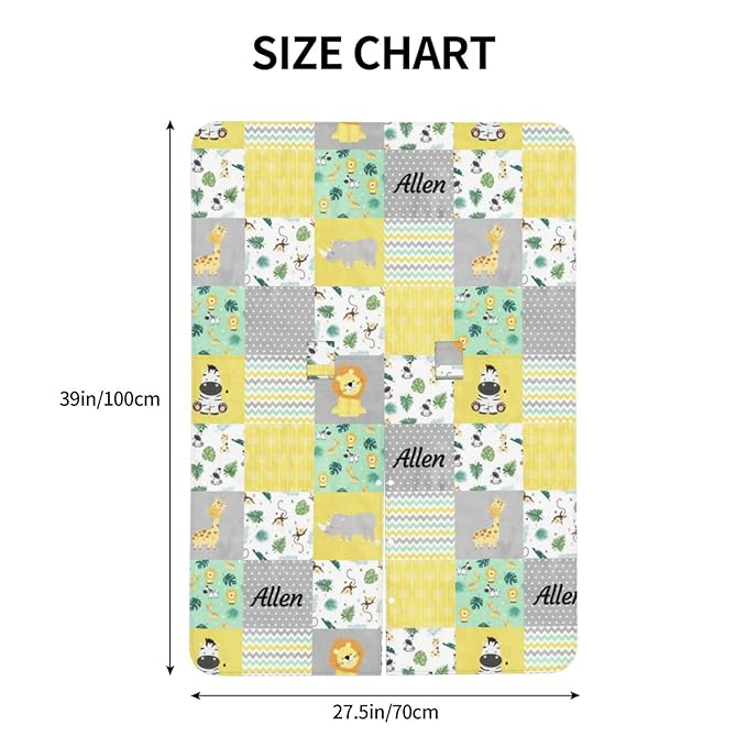Personalized Zoo Animals Plaid Baby Infant Car Seats Canopy for Babies with Name, Custom Multi-use Blankets for Baby Boys Girls, Peekaboo Minky Nursing Breastfeeding Cover Canopies for Newborn