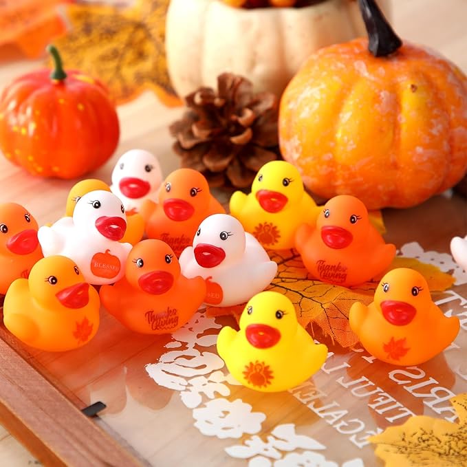 MiniInflat 200 Pcs Thanksgiving Day Rubber Ducks Assorted Rubber Duckies Bulk Mini Pool Toy Ducks Small Tiny Ducky for Thanksgiving Day Party Favors Classroom Exchange Gifts