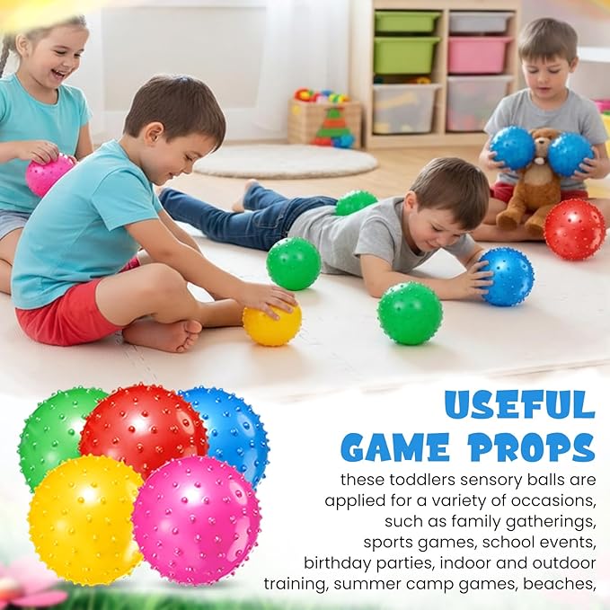 Lenwen 200 Pcs Kids Knobby Balls 5.5 Inch Soft Bouncy Balls Bulk for Toddlers Inflatable Sensory Toys with Air Pump Spiky Massage Stress Toys for Kindergarten Playground Backyard Pool, 5 Color