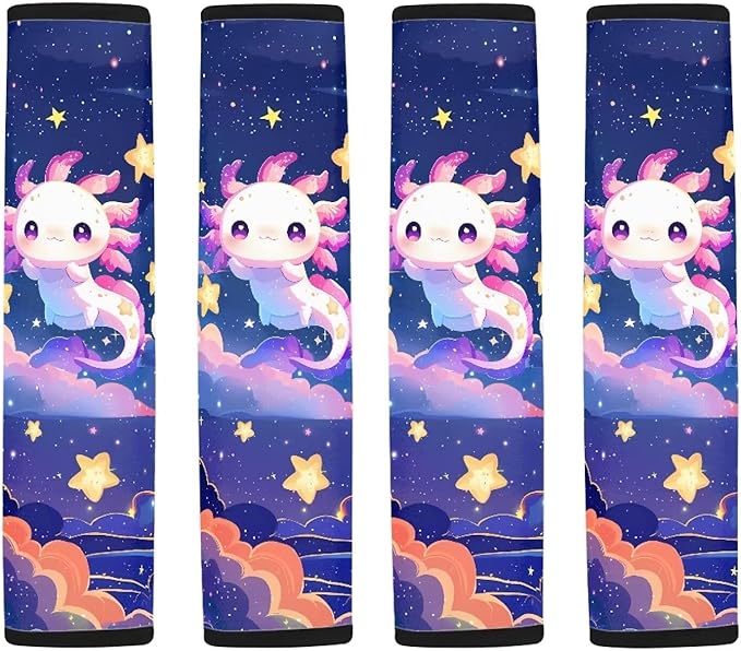 AFPANQZ Galaxy Axolotl Car Seat Belt Pads Covers Harness Vehicle for Adults Kids 1 Pair/Set Safety Seatbelt Cushion Pads Kit Shoulder Straps Pads for Bags
