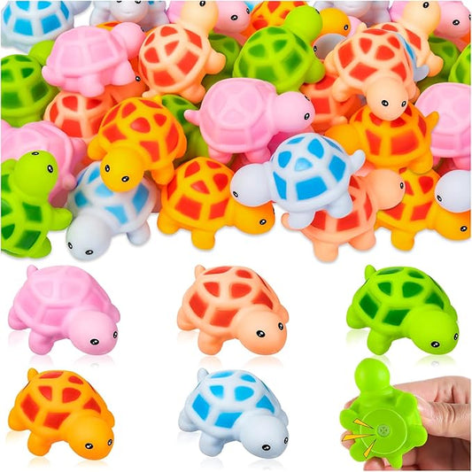 25PCS Mini Rubber Turtle Green Floating Squeaky Sea Turtle Rubber Bath Toy, Cute Screaming Sound Bulk for Bath Shower Swimming Pool Birthday Beach Decor(5 Colors)