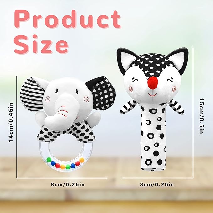 XIXILAND Black and White Car Seat Toys & High Contrast Baby Rattles 0-6 Months, Newborn Toys Baby Toys 0-3 Months Infant Toys for 0 3 6 9 12 Months Girls Boys