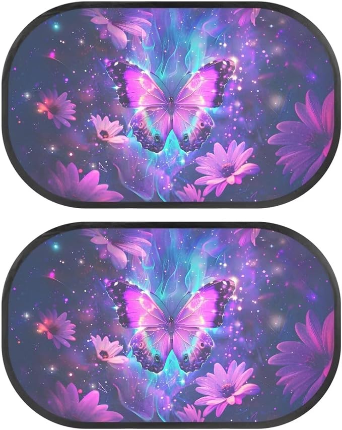 Bulopur Purple Butterfly 2 Pack Car Window Shades for Side Window UV Protection Breathable Sun Protection and Sun Shade Blocker Car Shades Back Windows Baby Cute Design