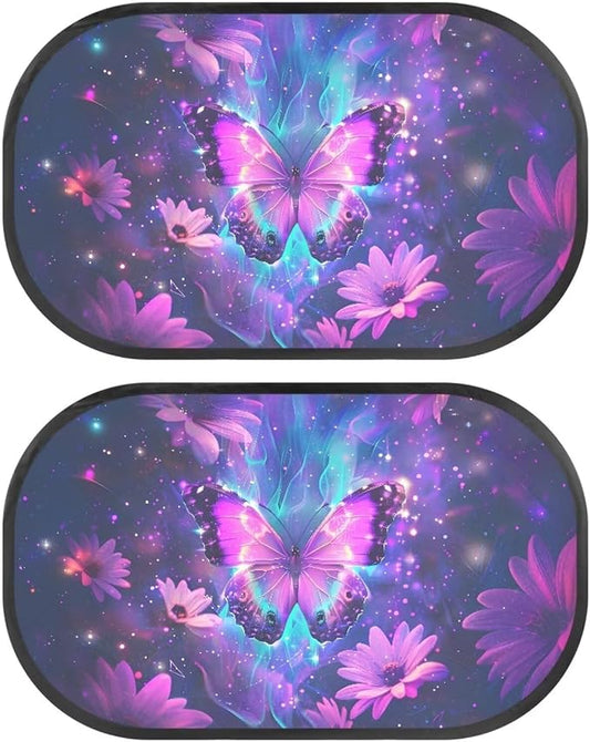 Bulopur Purple Butterfly 2 Pack Car Window Shades for Side Window UV Protection Breathable Sun Protection and Sun Shade Blocker Car Shades Back Windows Baby Cute Design
