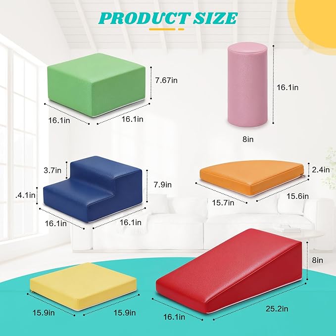 JungleDove 6-Piece Set Baby Foam Climbing Blocks for Toddlers - Baby Climbing Toys for Toddlers Indoor - Kids Soft Play Climbing - Foam Play Gym Playtime Corner Climber