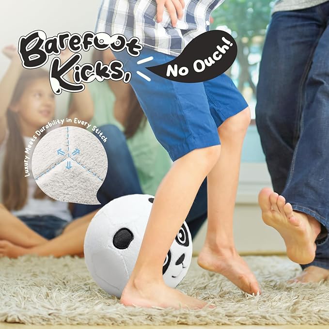 VangeBow Silent Indoor Soccer Balls for Toddlers 1-3, Inflatable Soft Plush Baby Toddler Soccer Ball Toys Gifts for 1 2 3 4 5 Year Old Boy Girl First Birthday Gift (Panda, Pump Include)