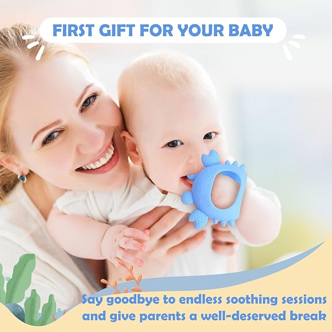 Anboor 2 Pack Baby Teething Toys,Silicone Teethers for Babies 0-6 Months Anti Dropping Hand Teether,Infant Baby Chew Toys for Teething Relief,Ideal Thing for Newborn Soon-to-be Mothers (Pink&Blue)