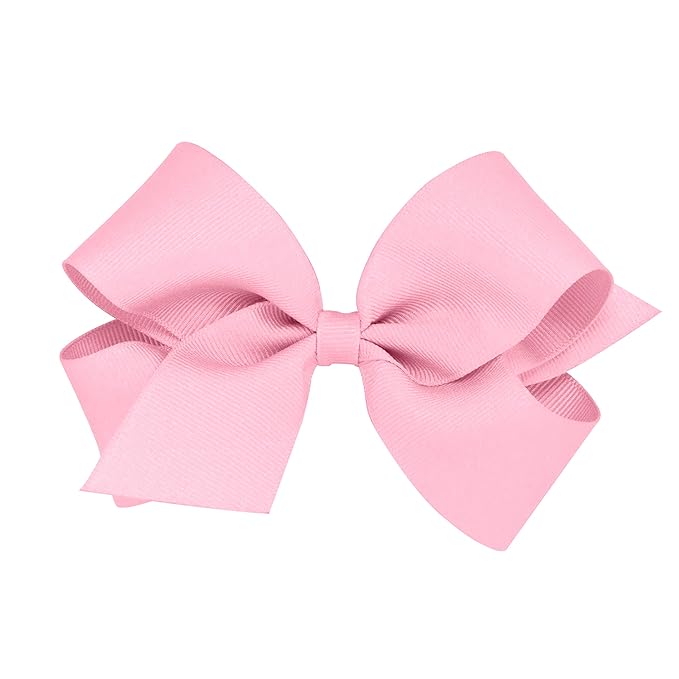Wee Ones Girls' Classic Grosgrain Hair Bows with Plain Wrap Center, No-Slip Hair Clip, Handmade, Pearl Pink, Medium