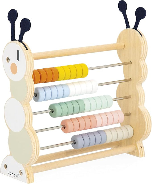 Janod - Wooden Learning Abacus - 50 Coloured Beads - Early Learning Toy - FSC Certified Wood and Water Paint - Develop Fine Motor Skills - From 18 Months - J04014