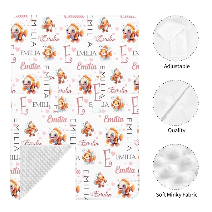 Custom Baby Car Seat Canopy Personalized Car Seat Covers with Name for Baby Boys Girls Customized Clownfish Nursing Breastfeeding Cover Infant Carseat Canopies Newborn Minky Baby Blanket