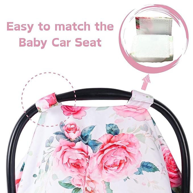Baby Car Seat Cover,Carseat Covers Baby Girl, Multi-Use Minky Infant Canopy for Babies,Minky Infant Car Seat Cover Winter,Ultra-Soft Nursing & Stroller Cover,Pink Rose
