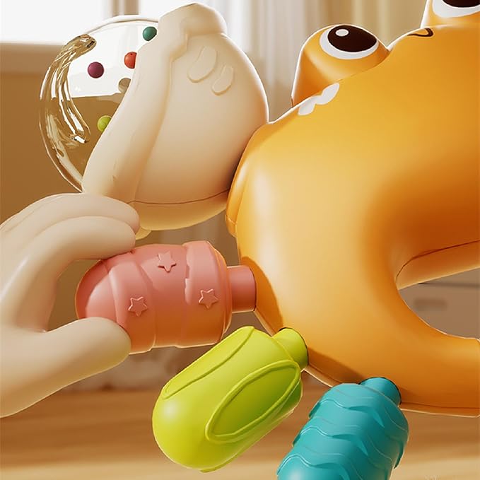 Baby Crab Rattle Toy- ABS Safe Toy for 0-6 Months Baby,Handheld Crab Shaped Toy for 6-12 Months, Early Education Grip & Smart Gift for Newborn Boys and Girls (Orange)