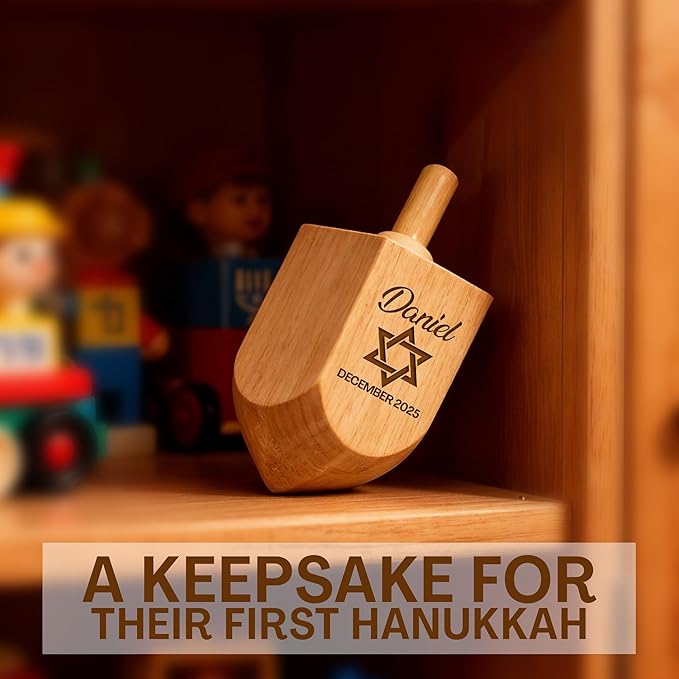 Personalized Wooden Dreidel with Star of David Design–Custom Engraved Hanukkah Dreidel with Name – Unique for Kids, Friends, and Family – Fun Hanukkah Game and Decorative Keepsake Display