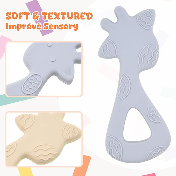 Silicone Baby Teether Toy, Teething Toy for Babies, Ivory Gray Giraffe Shape, Babies Teether, Easy to Hold, Sensory Stimulation for Infants, BPA Free, Food Grade, Newborn Baby Shower Gifts