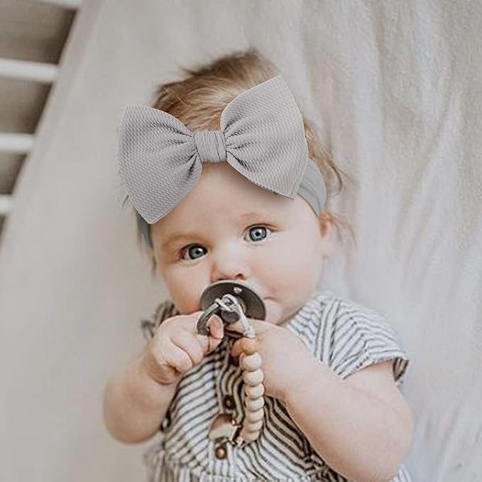 Handmade Large Knot Tied Bow Headband - Stretchy Nylon Soft Elastic Wide Headwraps for Newborns in 12 Colors