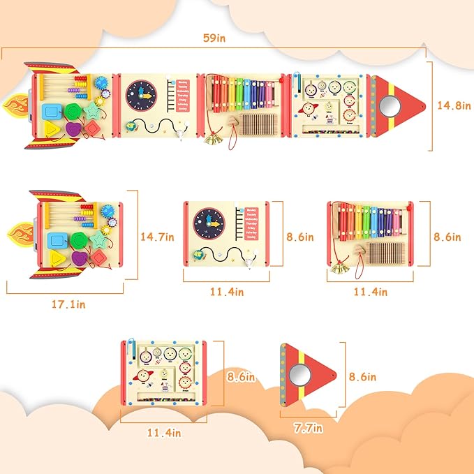 5FT Large Wooden Activity Wall Busy Board, Montessori Sensory Wall Panel for Toddlers, 12 in 1 Learning Activitie Center,Gift for Kids 1-3 Year Olds, Playroom Toy for Boys and Girls