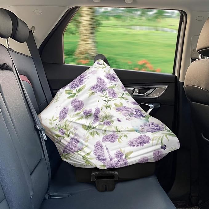 Biyejit Lavender Bunny Baby Multi-Use Cover Easter Car Seat Covers for Infant Car Seats, Nursing Cover for Breastfeeding, Shopping Cart Cover, High Chair Cover & More