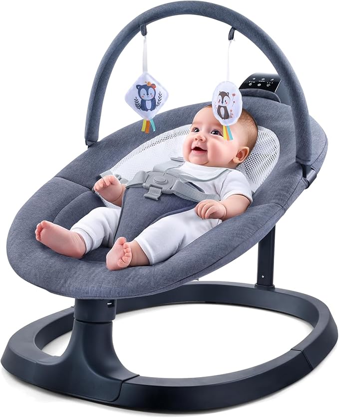 VaVaSoo 2-in-1 Electric Baby Swing, Toddler Seat up to 66 lbs, Dual-Arm Support for Enhanced Stability, 3 Swing Motions & 8 Soothing Sounds, Baby Rocking Chair with Remote,Adjustable Height, Dark Gray