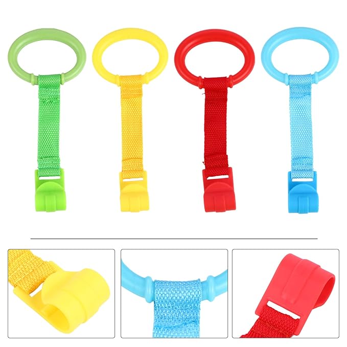 TOYANDONA Baby Pull up Rings for Crib and Playpen 4-Pack Baby Hand Pull Rings for Toddler Standing Support and Walking Assistance 8.3X3.7X1 Inches