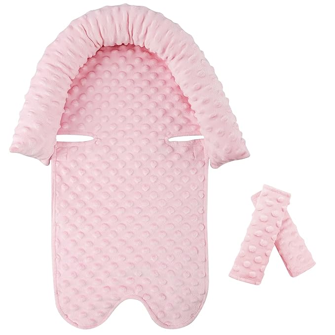 Pea Pod Car Seat Head Support Infant Baby Carseat Head Support & Strap Covers for Newborns Ultra Soft Minky Dotted Fabric Infant Car Seat Insert Perfect for Baby Carseats, Strollers, and Bouncers
