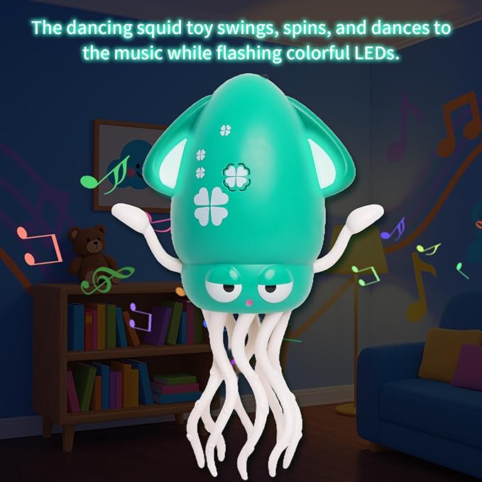 DYALE Dancing Squid Toy,Tummy Time Toy,Dancing Music Baby Toys for Ages 3 and Up for Kids,Green