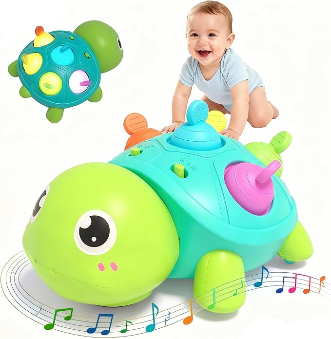 Baby Musical Crawling Toys 6 to 12 Months, Infant Turtle Light Up Toy for Teething Fine Motor Sleep Aid, Baby 7 8 9 10 11 Months 1 Year Old Boy Girl Gift