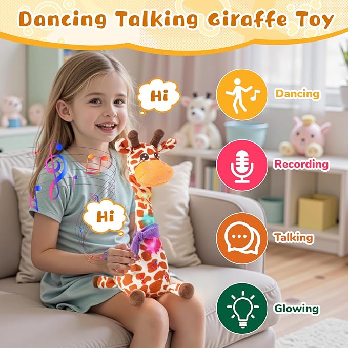 JISONCASE Talking Dancing Giraffe Baby Toy, Adjustable Volume Tummy Time Toy Repeating What You Say, Singing Mimicking Recording Sensory Education for Toddlers Boy Girls