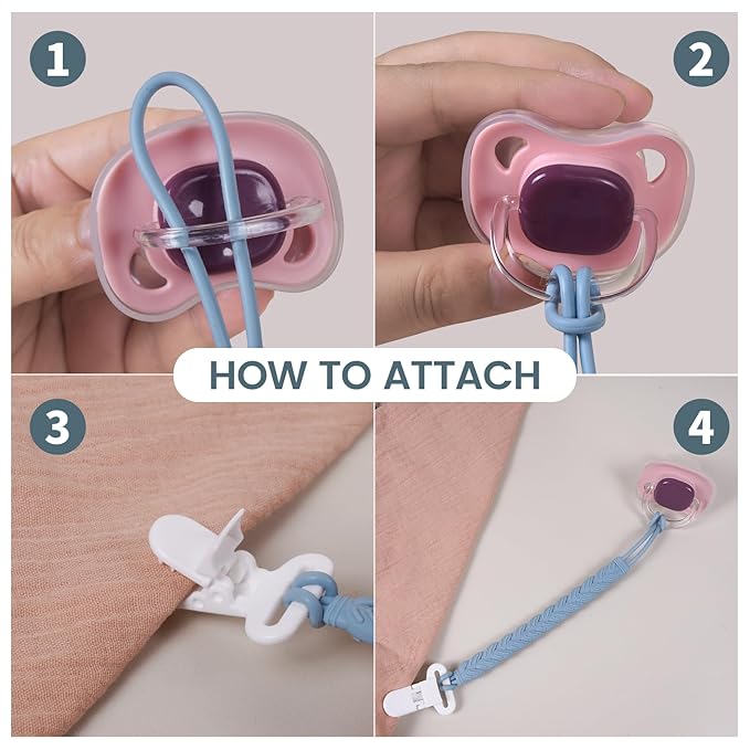 4 Pcs Gray Baby Silicone Teething Pacifier Clip,One-piece Design,Woven Shape,BPA Free.