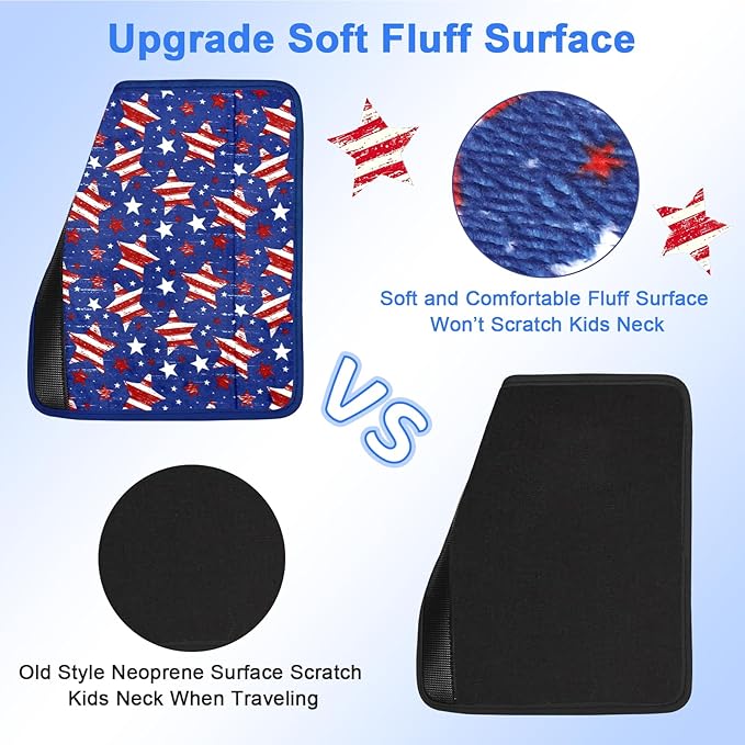 Amintiri Seat Strap Shoulder Pads for Kids, Seat Belt Cover for Children, Soft Furry Seat Belt Cushion for Travel, Cartoon Car Seat Belt Pad Cover for Boys and Girls. (Patriotic Star)