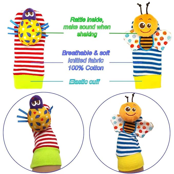 Infant Toys Wrist Rattle Baby Hand Rattle Watch with Socks with Rattle Bell Paper Plush Toy